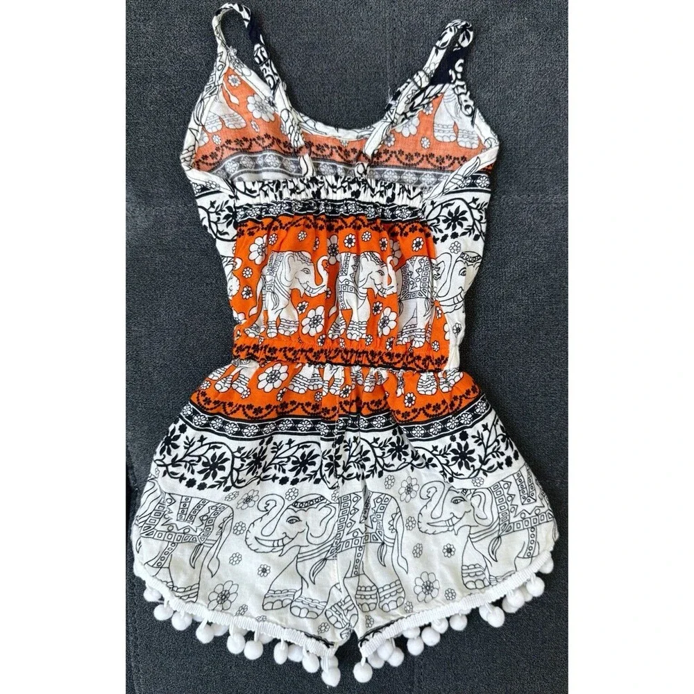 Baby Girl Bohemian Elephant Pom Romper